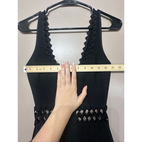 Herve Leger Cut Out Above the Knee Mermaid Cut Black Dress Women's XS - Picture 6 of 11